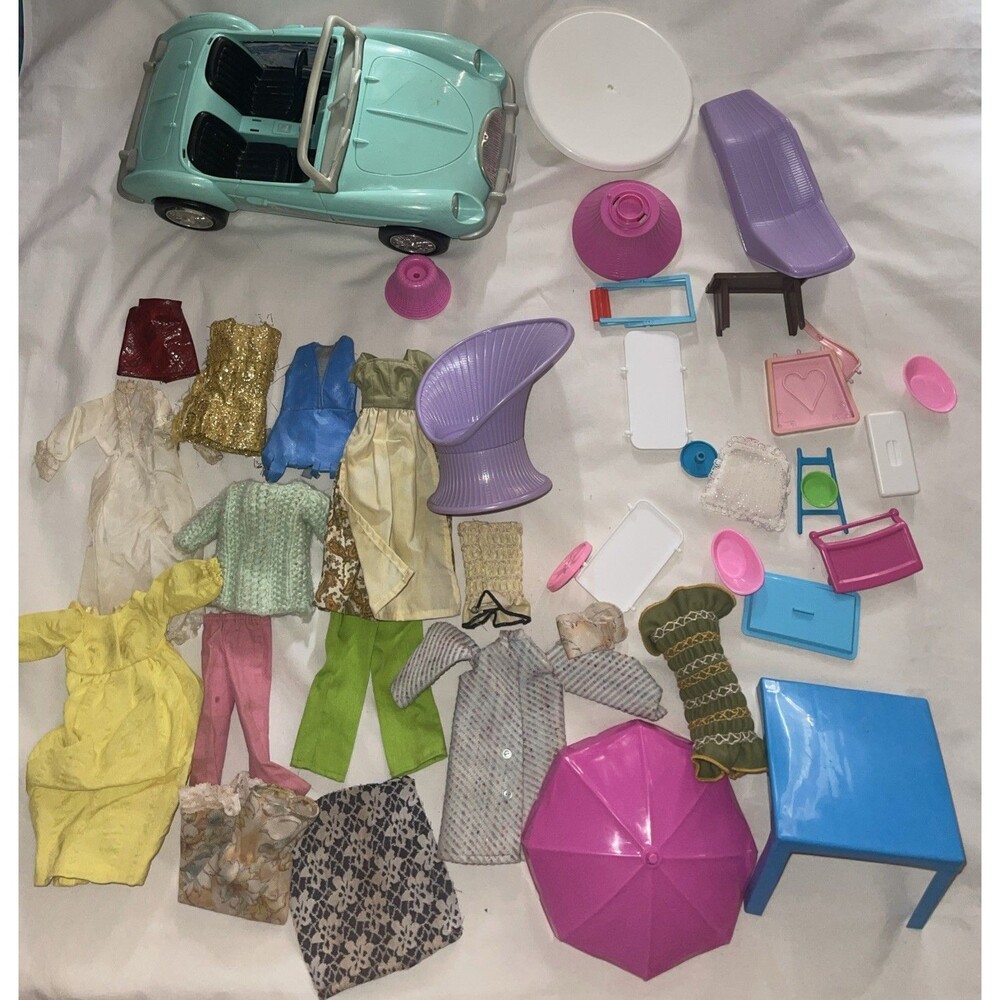 VTG Barbie Playset 70s 80s Car Arco Sweet Roses TLC Furniture Lot Clone Clothing